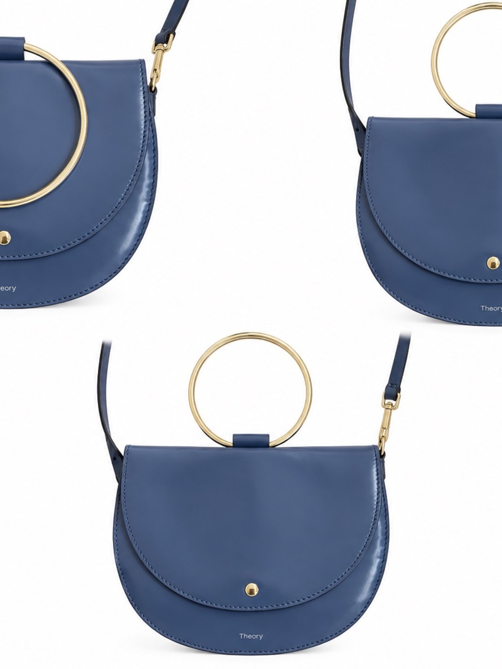 Theory Periwinkle Leather Crossbody with Gold Ring Handle